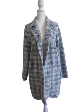 Liverpool Gray Plaid Open-Front Trench Coat Cardigan Size XS